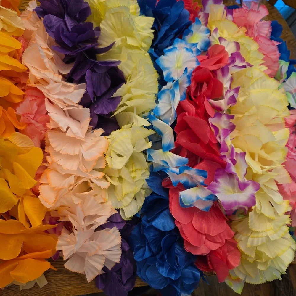 Lot of 24 Hawaiian Flower Leis Multicolor Tropical Luau Party Favors Bulk Set